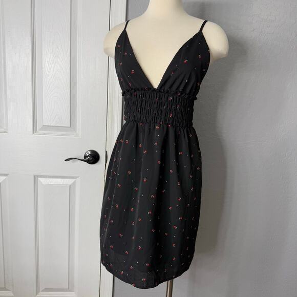 Shein Spaghetti Strap Romantic Casual Mini Dress With Rose Prints, Black/Red, L - Picture 1 of 9
